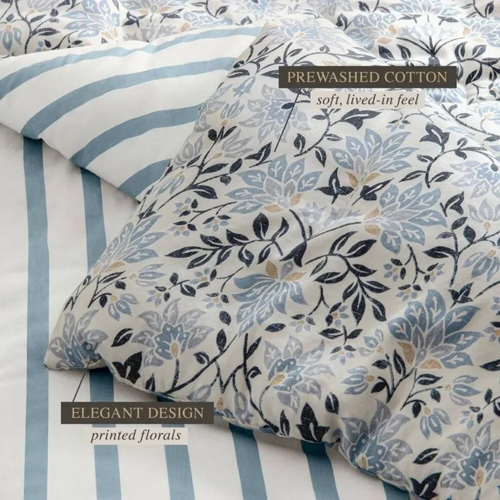 Jeremiah Brent Home 3pc King Floral 'Geneva' Cotton Comforter Set Blue